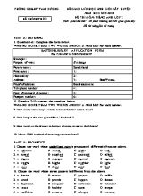 Đề giao lưu học sinh giỏi cấp huyện môn Tiếng Anh Lớp 7 - Năm học 2017-2018 - Phòng giáo dục và đào tạo Tam Dương